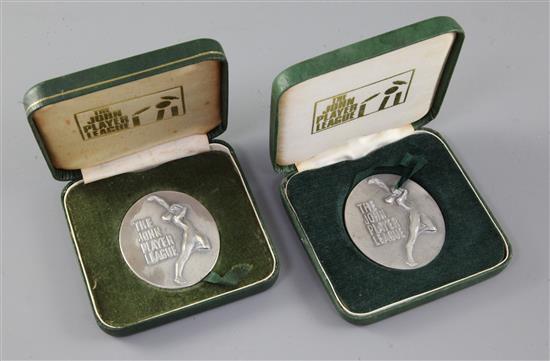 Two John Player League runners up medals presented to D.B. Close CBE,